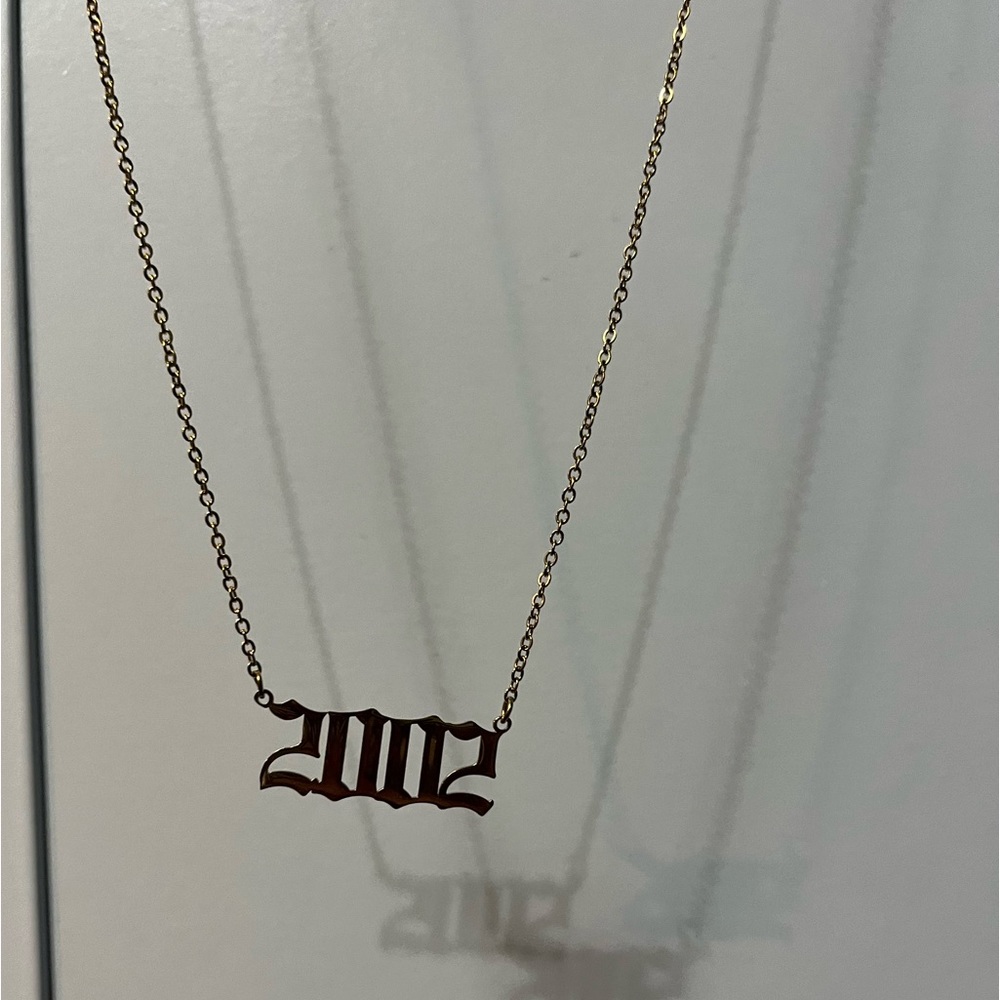 2002 Gold chain text necklace